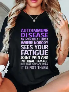 Women's Autoimmune Disease Awareness T-Shirt - Invisible Illness Sufferers Advocacy Tee with Purple & White Print, Casual Round Neck, Machine Washable, All-Season Comfort for Lupus, Rheumatoid Arthritis & MS Support