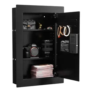 Wall Safe: 3-Tier Hidden In-Wall Safe With Fingerprint Recognition, Password Lock, Key Access, and Turning Knob, Q235 Cold-Rolled Steel In-Wall Box With Adjustable Shelves, Key Holders for Money, Jewelry, Passport, Documents