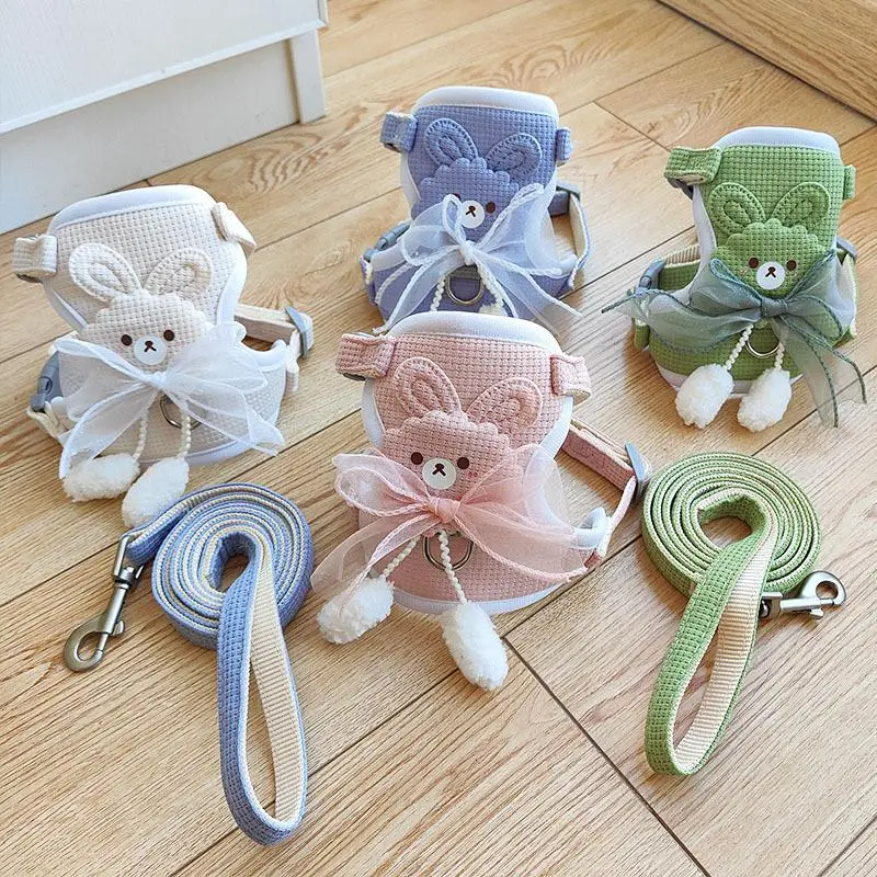 Cute Rabbit Design Bow Decor Pet Chest Strap, 1 Set Pet Harness with Leash, Pet Supplies for Small Dogs & Cats, Dog & Cat Accessories