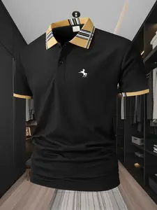 Men's Geometric Print Polo Shirt, Fitted, Trendy Casual Design, Micro-Elastic Comfort, Breathable Summer Wear, Available in, Dark