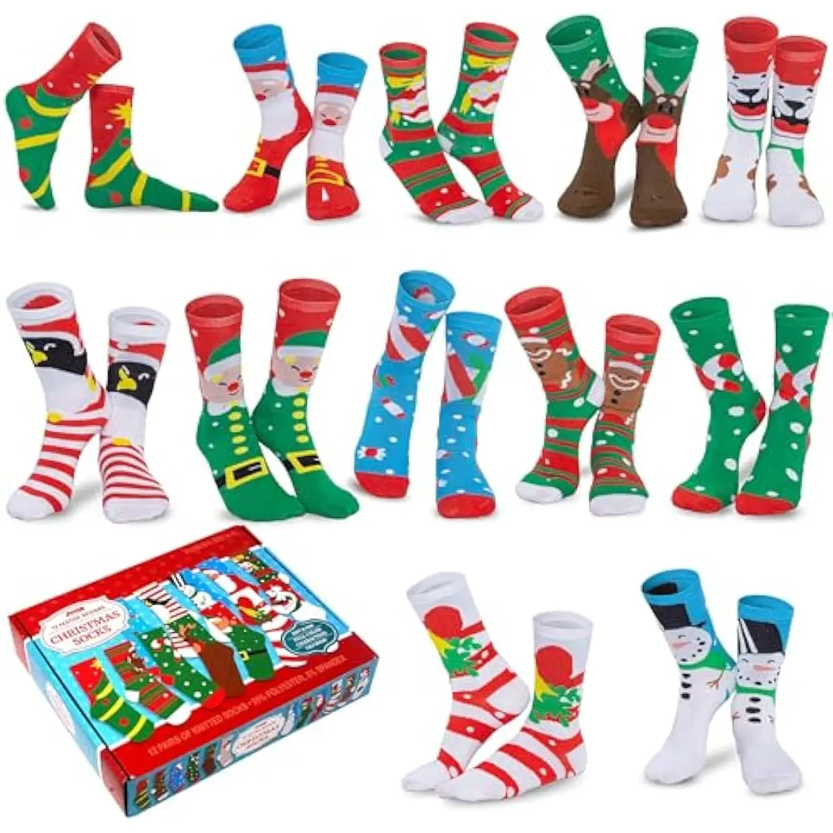 12 Pairs Christmas Socks for Women, Men with Box Christmas Presents for Teens, Women and Men as Holiday Presents