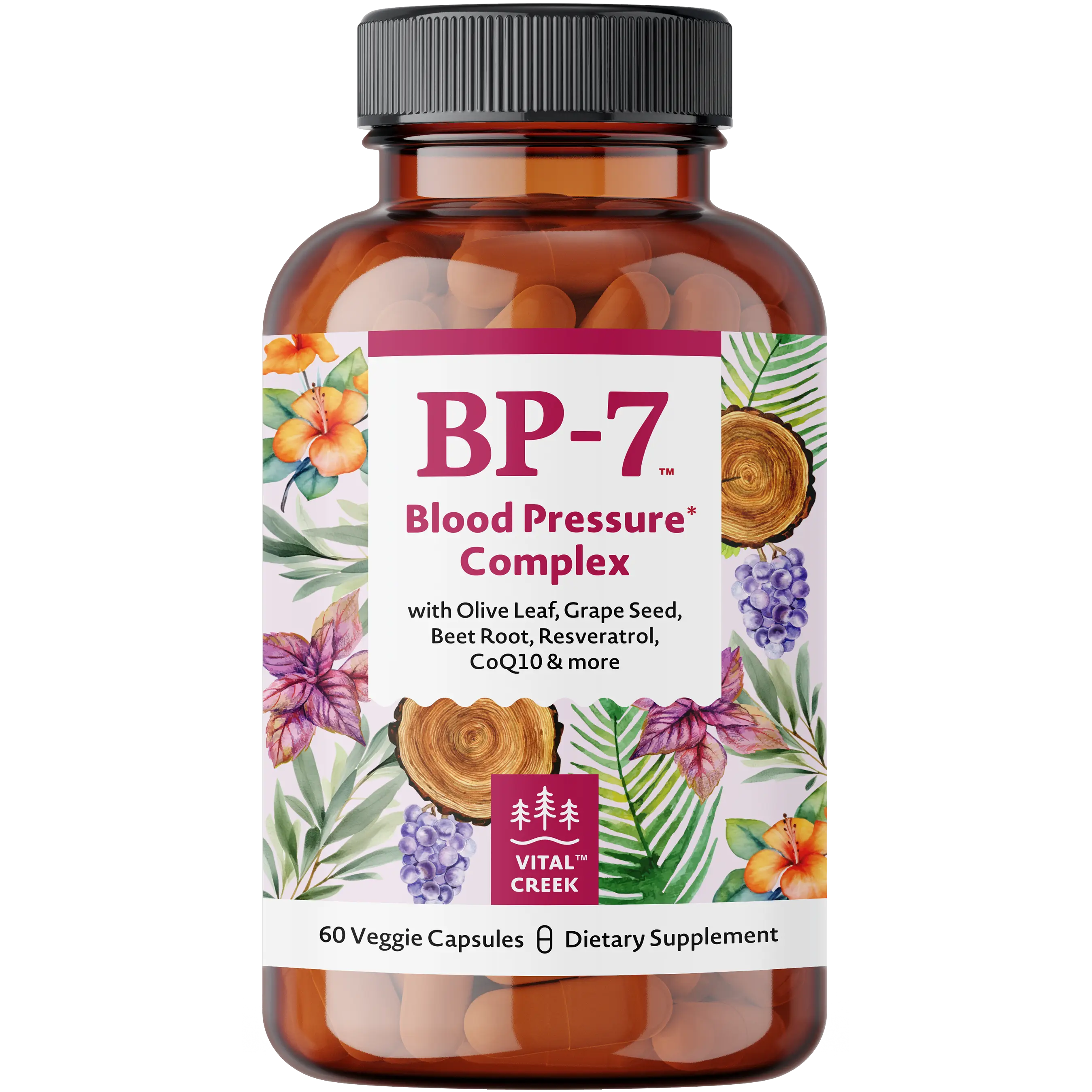 Vital Creek BP-7 Blood Pressure Complex (with Olive Leaf, Grape Seed, Black Garlic, CoQ10, Resveratrol and more)