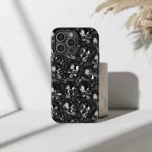 💀⛓️ Gothic Chrome Skull Phone Case Liquid Metal Y2K Punk Aesthetic Tough Protective Cover for iP Phone 15 14 13 12 11 Pro Max Plus X XS XR