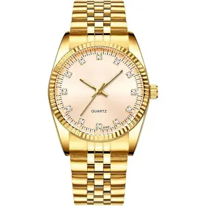 *MWA-PP    Classic Golden Stainless Steel Male Female Crystals Quartz Wrist Watches for Man Woman Gold