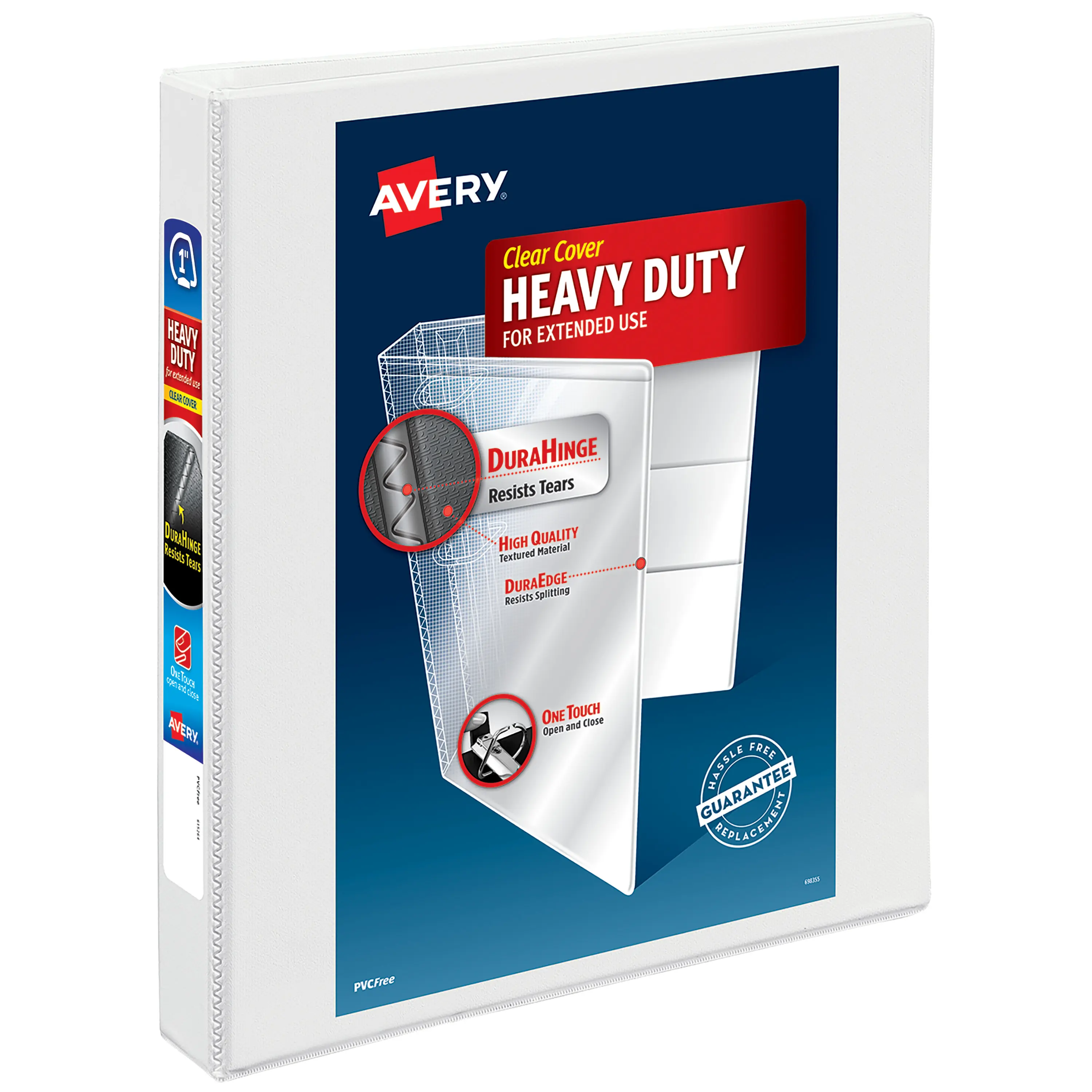 Avery Nonstick Heavy-Duty View 3 Ring Binder, 1" One Touch Slant Rings, 1 White Binder (05304)