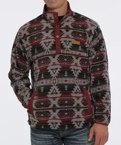 CINCH MEN BURGANDY BLACK AZTEC PRINT PULLOVER MWK1514011