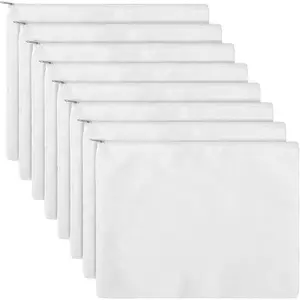 8 Pack Blank Canvas Makeup Bag, White 12 x 9 Inch Zipper Pouch Multipurpose  Bag for DIY, Travel Organizer, Stationery Storage