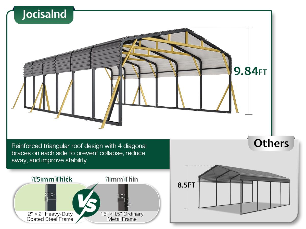 VanAcc 20x30 FT/20x40 FT Heavy Duty Metal Carport, All-Weather Steel Car Shelter with Galvanized Roof, Reinforced Frame and Enhanced Base for Outdoor Garage or Parking