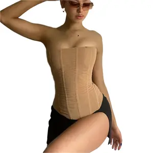 Skinny Sleeveless Tube Top Women Summer New Mesh Crop Corset