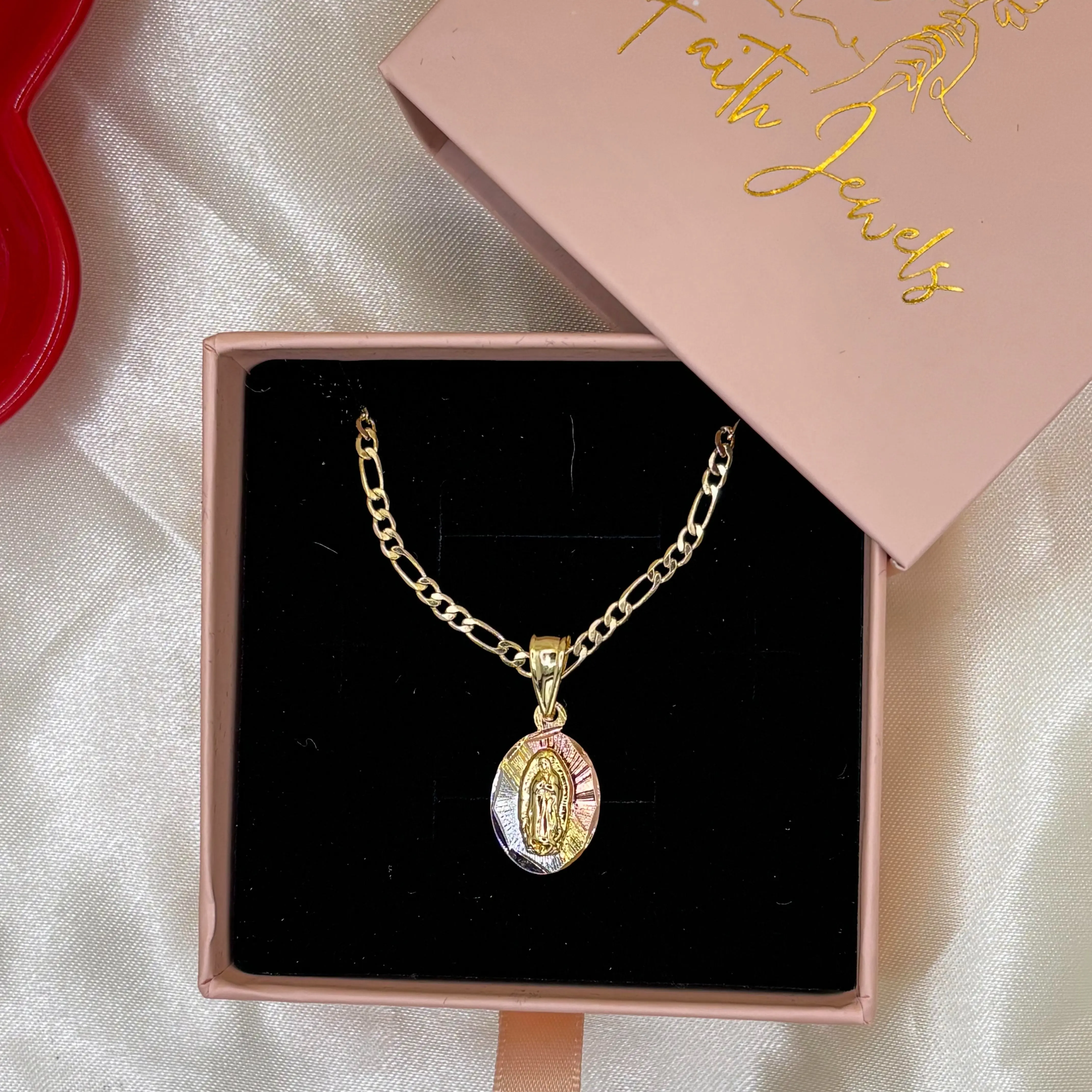 14k Gold Plated 3 Tone Virgen Pendant & Necklace for Women