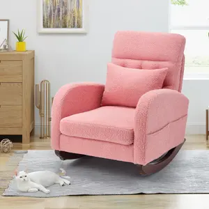 EROMMY Nursery Rocking Chair Teddy,Upholstered Glider Rocker with Side Pocket and Cushion,Modern Reading Chair with High Backrest and Rubber Wood Legs, Accent Armchair for Indoor Ergonomic Design Recliner Interior