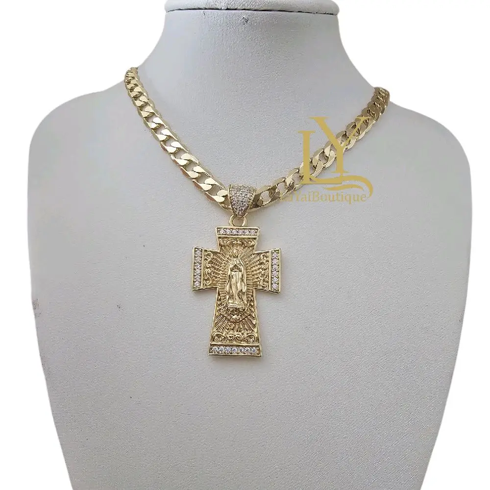 LaYaiBoutique #1575  Chain with Cross and Virgin Gold Laminated 14k HIGH QUALITY.
