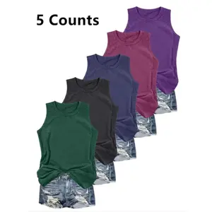 Women's Solid Round Neck Tank Top, Casual Sleeveless Top for Daily Wear, Ladies Clothes for All Seasons 00 Patchwork Tank Top Tanktop