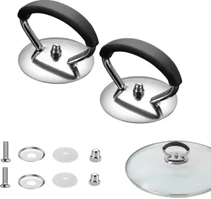 2 Pcs Universal crock pot lid handle, Stainless Steel Heat Resistant pot lid replacement (Two Modern Minimalist)