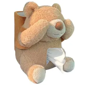 Cover-Face Bear Plush Car Tissue Box - Cute Cartoon 2-in-1 Tissue Holder & Trash Bin, Creative Practical Car Decor