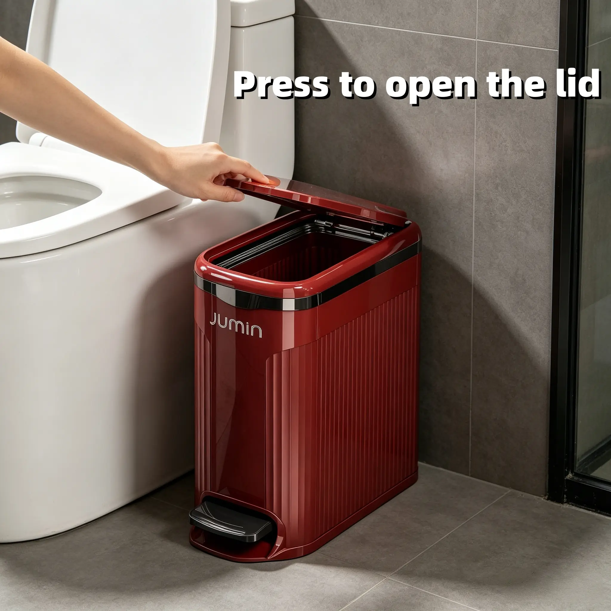 Slim Narrow Pedal Trash Can, Dual Press & Foot Two-Way Opening Lid, Built-In Bag Fix Ring, 6.5in Wide Space Saving Garbage Bin for Bathroom Vanity Side, Bedroom & Apartment, With Lid, Foot Pedal, Lidded Indoor Recycling Bins, Trash Cans For Kitchen
