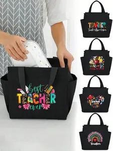 Teacher Pattern Insulated Lunch Bag, Large Carryall, Dual Compartment Design, Ideal for Camping BBQ, Office School Picnic, Teacher Gift, Portable Lunch Bag