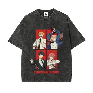 CSM Washed Vintage Anime American T-Shirt - Vintage top, cotton fabric, made in the USA, dark comic street style, loose A-line fit.