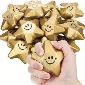 10pcs 2 Inch Star Shape Smile Face Stress Balls, Happy Birthday Back To School Foam Ball Relief Toys For School Reward Student Party Bag Fillers Birthday Gift