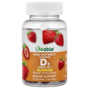 Lifeable High Potency Vitamin D3 Gummies, Strawberry, 60 Gummies (62.5 mg (2,500 IU) per Gummy)