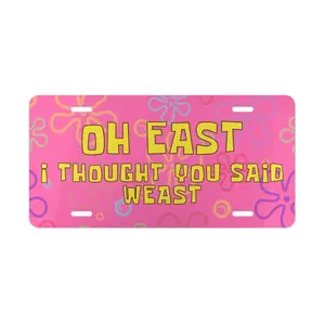 Viral TikTok "Pink Oh East" Meme - Funny Y2K Gen Z Aesthetic - Pink Aluminum Metal Front Car License Plate - Vanity Plate Tag Gift for Her