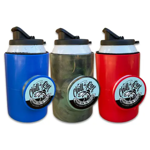 Chill-N-Reel Patriotic Bundle: Red/Blue/Camo Fishing Can Coolers. Perfect Gift for Father's Day or Boyfriend! As Seen on Shark Tank!