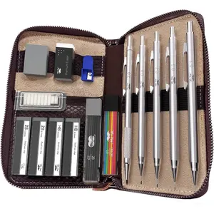 - Metal Mechanical cil Set in Leather Case, 5 Sizes, 0.3, 0.5, 0.7, 0.9, 2mm, mechanical cils, Sketching cils, Drafting cil