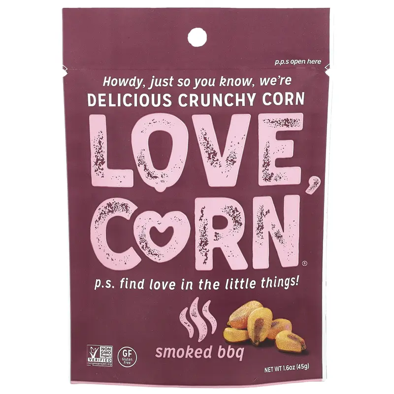Love Corn Crunchy Corn, Smoked BBQ, 1.6 oz (45 g)