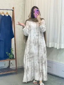 Women's Muslim Middle Eastern Long Robe, Tie-Dye Caftan Dress, Loose-Fit Floral Pattern, All Seasons Wear, Modest Muslim Outfits, No Hijab Included