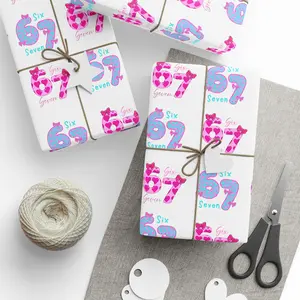 67 Wrapping Paper | Pink Purple Cheetah Print with Bows & Hearts | Trendy Aesthetic Gift Wrap | Cute Birthday or Holiday Paper