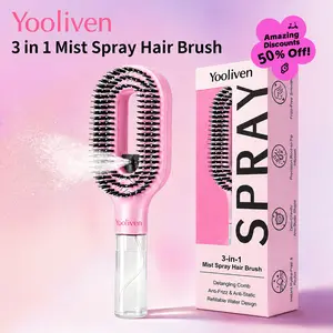 [Summervibes] Yooliven 3-in-1 Mist Spray Hair Brush - Anti-Frizz Ionic Detangling Comb with Refillable 55ml Water Tank, Dual Bristle Design with Massage Tips for Dry, Curly & Thick Hair, Effortlessly untangle knotted hair ZY outdoorfun
