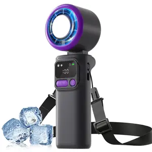 Portable Handheld Turbo Fan, 5 Gear Wind, 180° Adjustable, 3 IN 1 Hand Fans with Flashlight/SOS, Rechargeable Personal Fan, with Ice Cooling Fan for Outdoor Activities, Travel, Beach, Multifunctional Fan