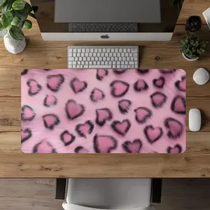 Faux Fur Leopard Desk Mat, Pink Mousepad, Cheetah Room Decor, Animal Print Desk Mat, Leopard Aesthetic, Cute Desk Accessory, Coquette Decor