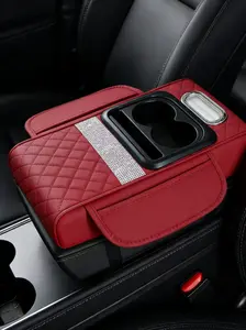Multifunctional PU leather car armrest box pad, with central elbow heightening pad, storage box, cup holder and car tissue box — car interior accessories
