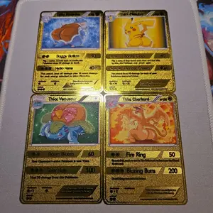4 PC THICC Charizard Pikachu Venusaur & Blastoise Metal Collectible Cards