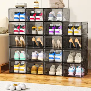 7CODE 24 Pack Thicken & Sturdy Stackable Shoe Organizer White  Adjustable Standing Shelf Racks for Sport Sneaker Display Upgraded Sturdy Shoe Storage Box Plastic Easy to install