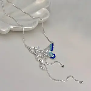 Fashionable and creative snake butterfly tassel necklace for women, unique personality, niche design, high-end, light luxury and versatile