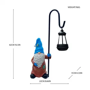 Garden Gnome with Solar Lantern Stake Blue Hat Gandalf Lantern 42CM Outdoor Decor Whimsical Glow for Yard