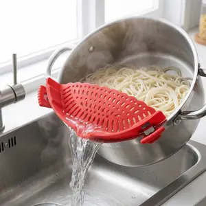 Clamp Filter for Pasta Meat Vegetables Fruits, Silicone Pot Filter, Kitchen Tool, Leak-Proof Strainer, Fits All Bowls