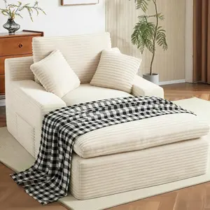 GAOHAPY Indoor Corduroy Chaise Lounge Chair - 63" Boneless Plush Lounger with Arms, Pillows, Deep Seat Sleeper Couch Bed for Bedroom, Living Room, No Assembly Required