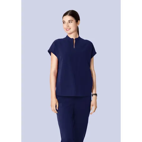 Men's Navy Mandarin Collar Dolman Top - Equa-tek™ Fabric, High Stretch, Loose-Fitting, Breathable, 6-Pocket Uniform Workwear