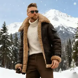 Men's Plus Size Thick Coat - Frosted Velvet & Composite Leather Plain Jacket