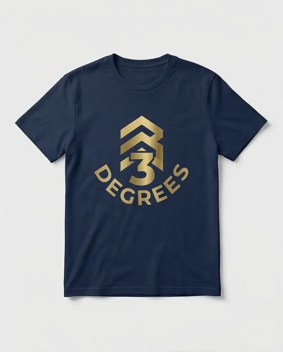masonic 3 Degrees Apparel, Navy Blue Gold Graphic Tee I Military Chevron Logo T-shirt I Unisex Streetwear Premium Cotton Crew Neck, Badge, Menswear, Shortsleeve, Metallic, Tops, Casual, Round Neck, Metallic Logo, Chevron Badge, Military Motif, Cold Wash,,