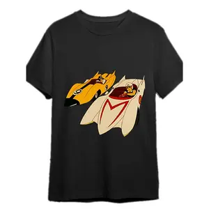 Men's Vintage Speed Racer Graphic T-Shirt - Black Short Sleeve Tee with Iconic Race Car Design, Casual Summer Wear, Machine Washable, Everyday Comfort | Durable Casualwear