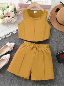 Girls' Fashion Summer Set, Round Neck Tank Top and Shorts, Comfortable and Stylish for Kids, Perfect for Warm Weather, Summer Clothes Set