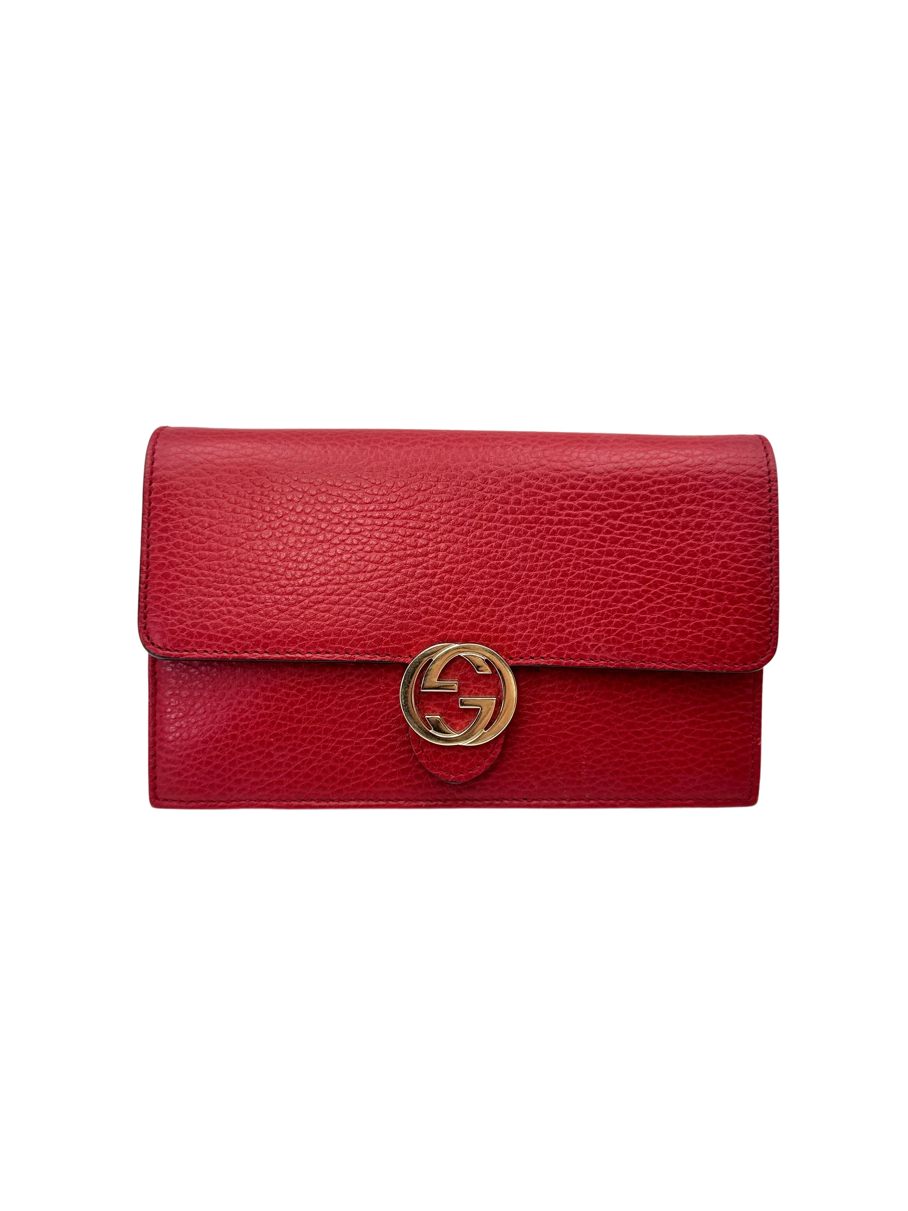 Pre-owned GUCCI Leather Shoulder Bags CLEARANCE Interlocking G Red Wallet On Chain GG1221