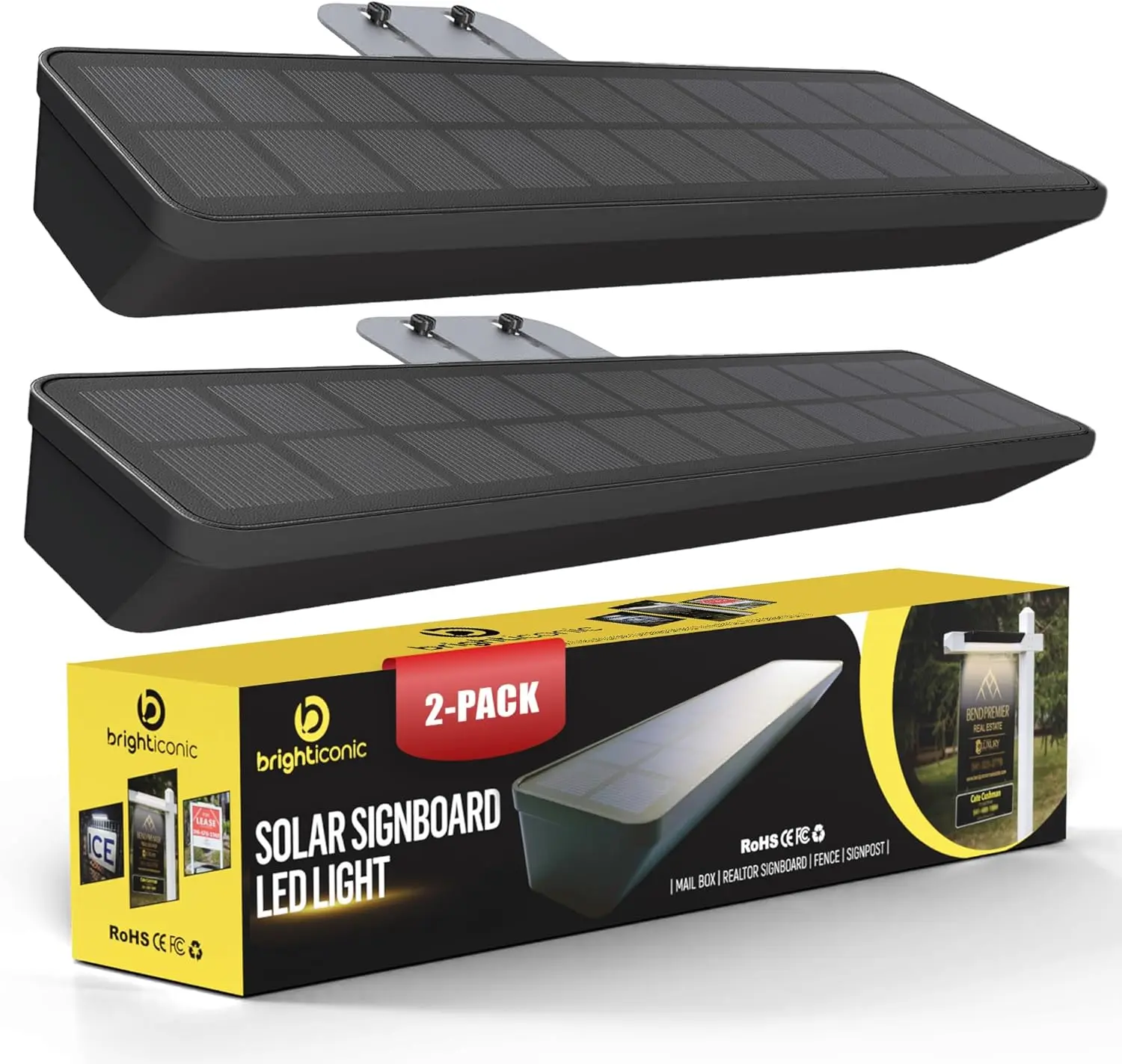 Brighticonic Solar Sign Lights BICSSL-001 BLK  - Superior Illumination Weather-Resistant LED for Real Estate Advertising Dusk to Dawn Easy Installation