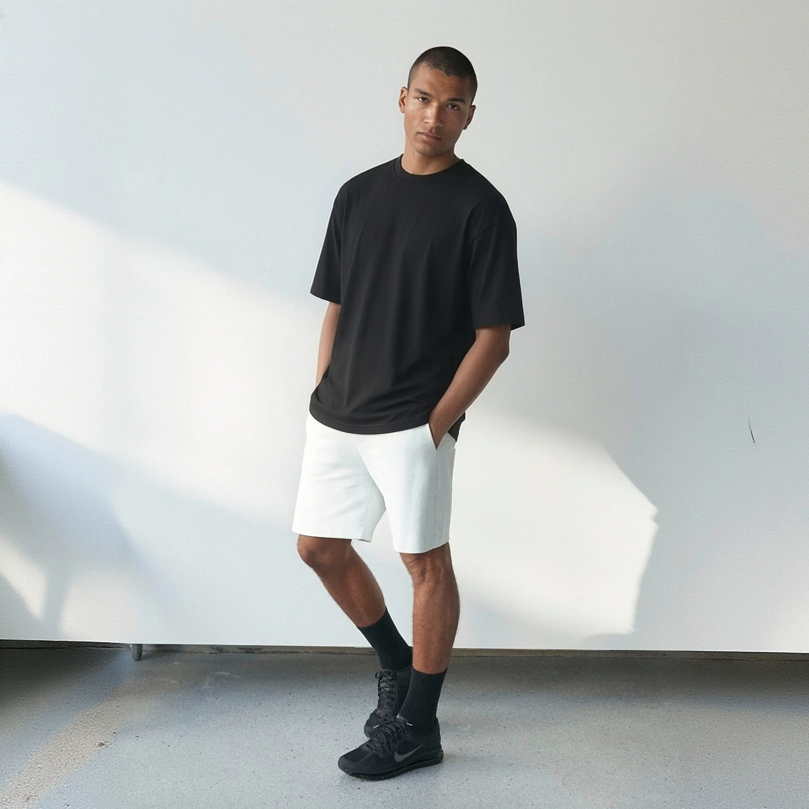 Menswear Unisex Casual Plain Cotton Short-Sleeve T-Shirt, Black/White Loose-Fit Basic Tshirt Tops