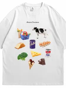 Supermarket Food Print Short Sleeve T-Shirt, Fun Lifestyle Loose Fit, Unisex Summer New Arrival, Casual Long Tee for Men and Women