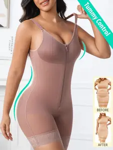 1 Women's Hourglass Sculpting Full Body Shapewear, Underwear, Compression, Fajas, Colombian Tummy Control Butt Lifting Front Zipper Closure Adjustable Straps Lace Trim Jumpsuit, Stretchy Breathable Fabric Bodysuit, Suitable For Parties, Yoga